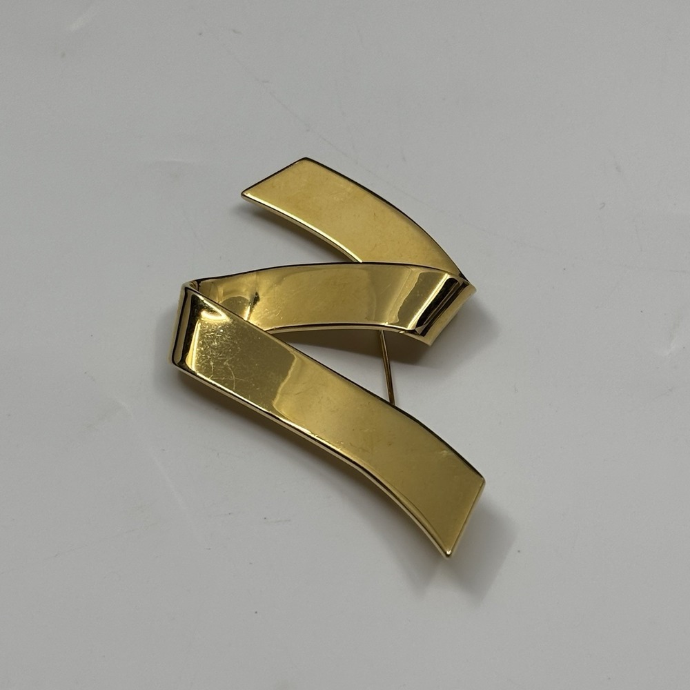 Vintage Monet Gold Tone Statement Brooch 90s 80s‎ Minimalist Pin - Picture 4 of 9